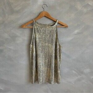 Moulinette Soeurs by Anthropologie Metallic Gold High Neck Halter Top Sz M